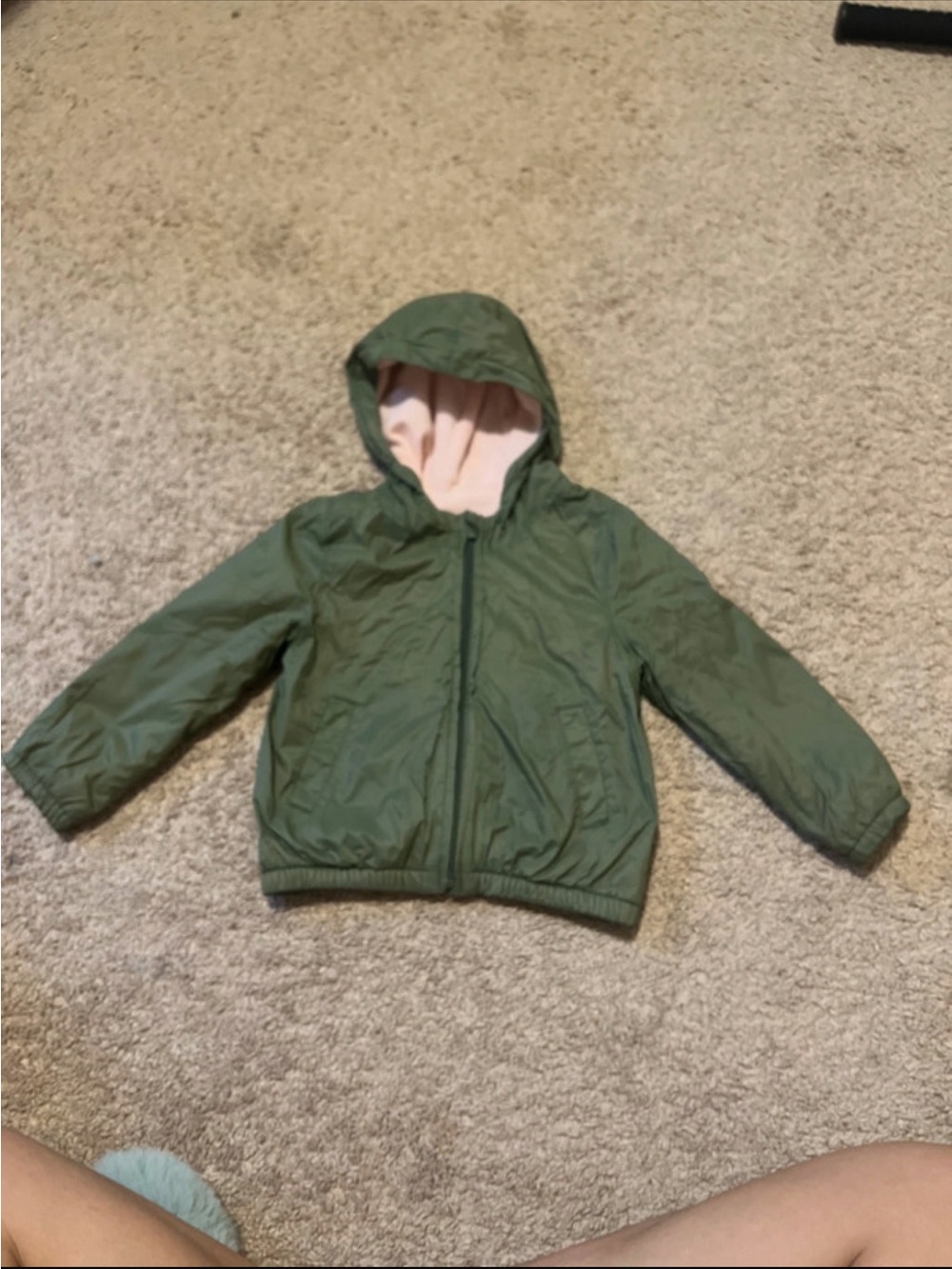 Old Navy Kids Hooded Puffer Jacket in Green with Cream Lining